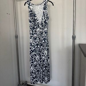 blue and white midi sundress